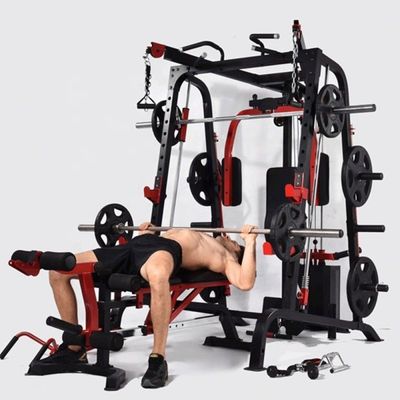Многофункциональный тренажер Power Cage Smith Machine Squat Rack для современного тренажерного зала Черный Красный
